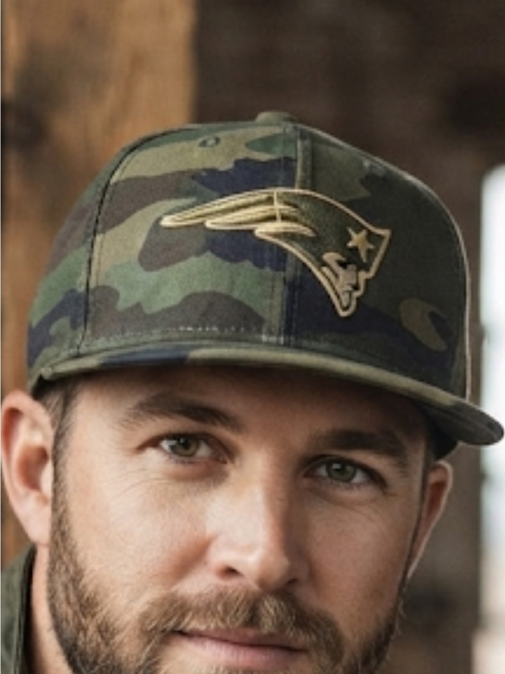 New England Patriots Camo Football Logo Snapback Hat